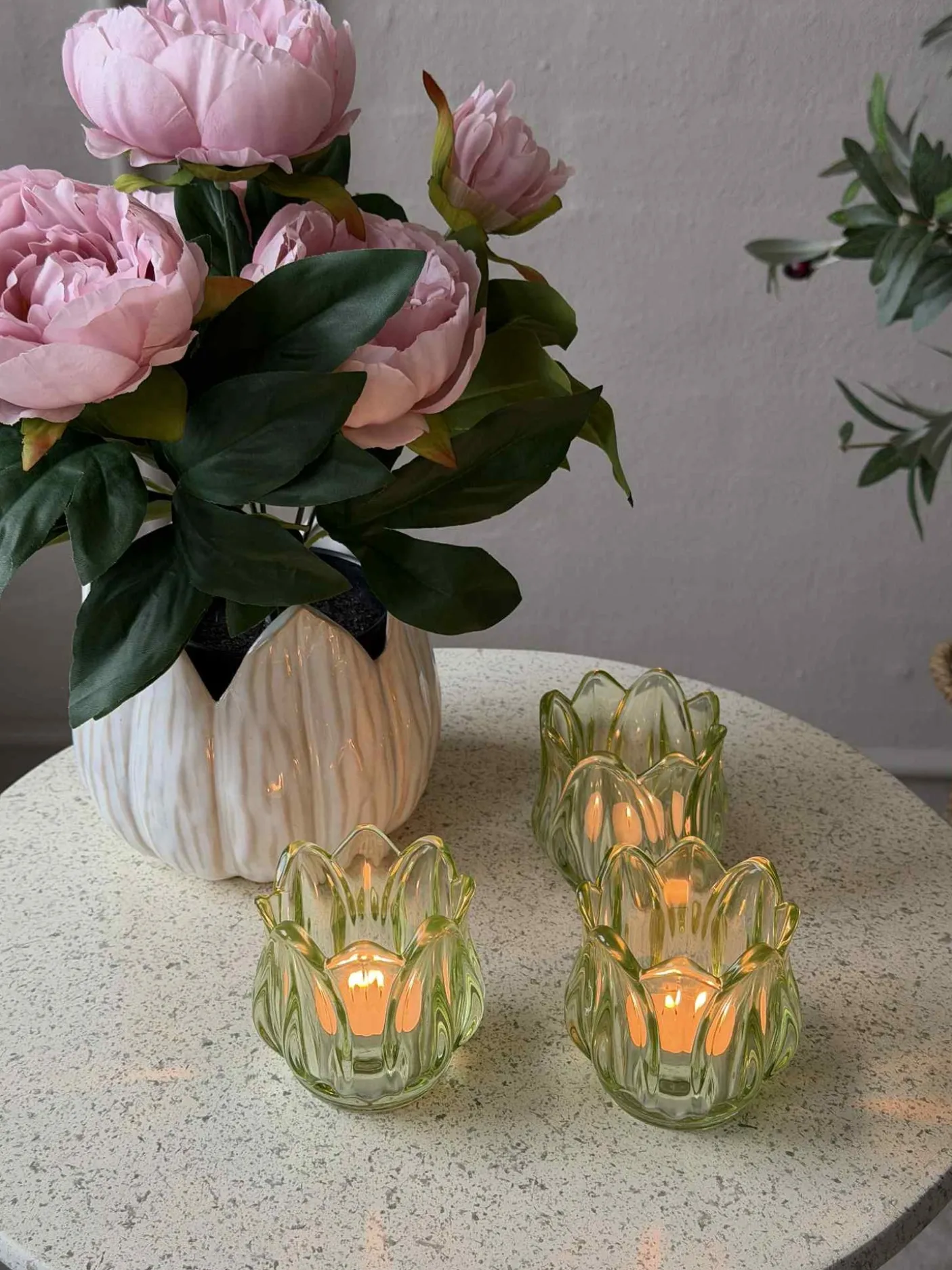 Lysestager Tulipan 3stk. - Grøn