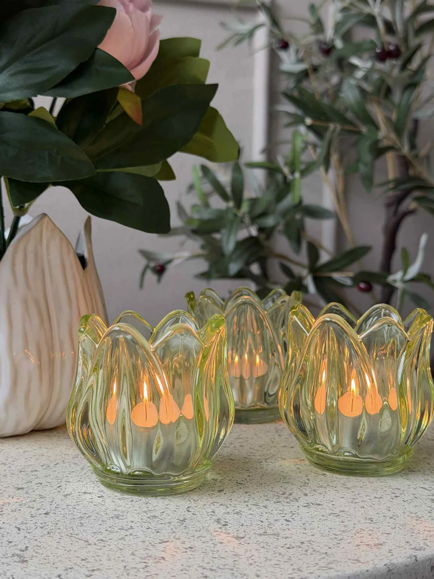 Lysestager Tulipan 3stk. - Grøn