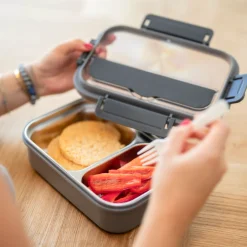 Madkasse med 2 rum grå + beige