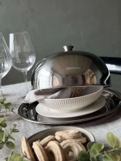 Madklokke med tallerken - Rustfrit stål - Dia 30cm