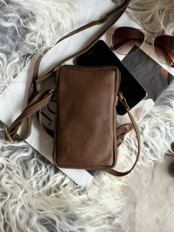 Mobiltaske Misse - Coffee / gold