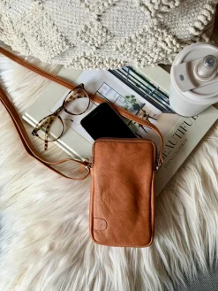 Mobiltaske Misse - Cognac / silver