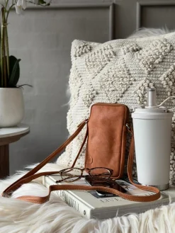 Mobiltaske Misse - Cognac / silver