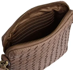 Mobiltaske Sofya- Håndflettet Dark taupe