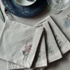 Mundservietter flower broderi - Pakke med 4 stk