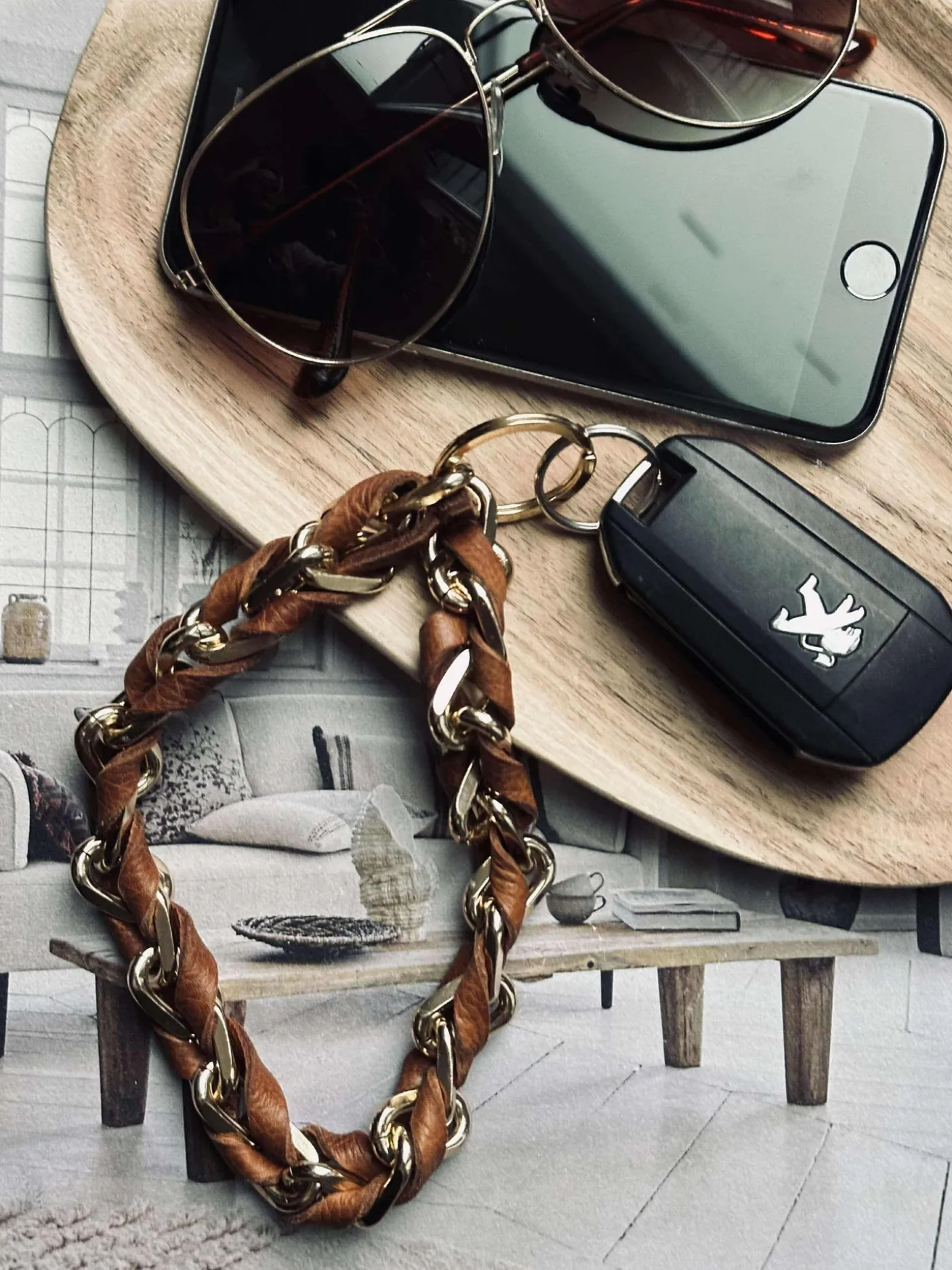 Nøglesnor – Walnut / Gold