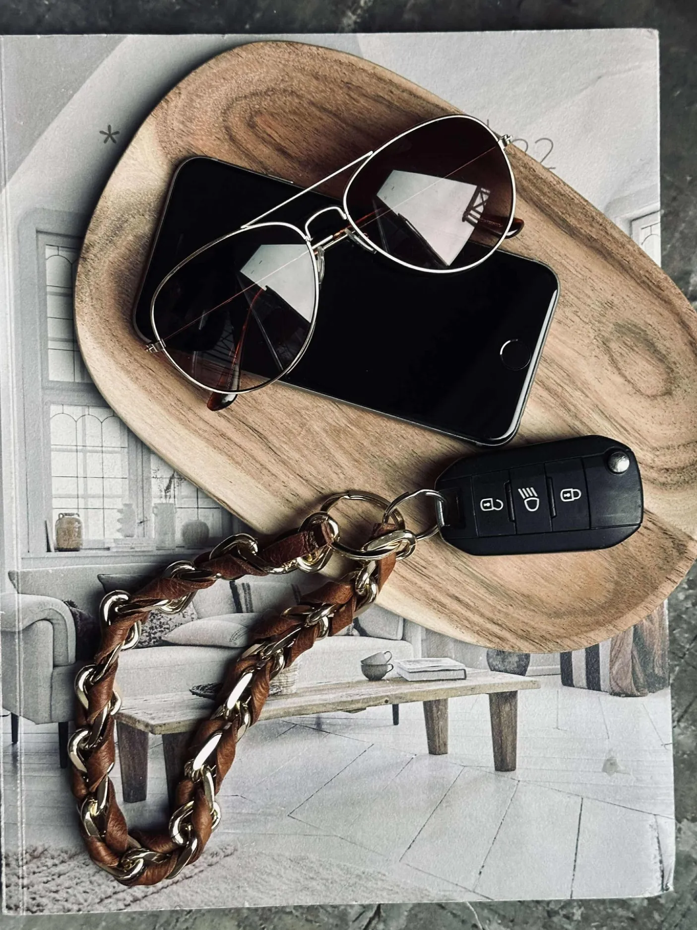 Nøglesnor – Walnut / Gold