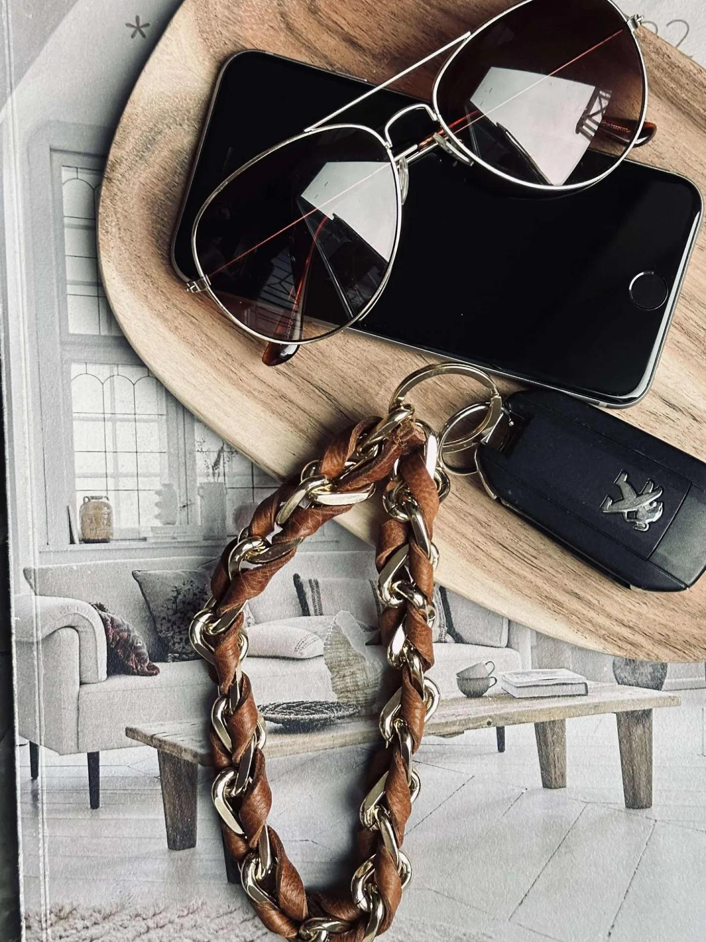 Nøglesnor – Walnut / Gold