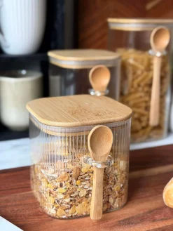 Opbevaringsglas med bambuslåg og ske - Flere størrelser