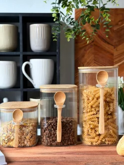 Opbevaringsglas med bambuslåg og ske - Flere størrelser