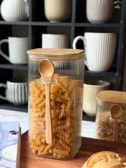 Opbevaringsglas med bambuslåg og ske - Flere størrelser