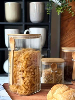 Opbevaringsglas med bambuslåg og ske - Flere størrelser