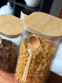 Opbevaringsglas med bambuslåg og ske - Flere størrelser