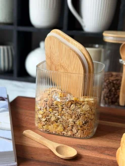 Opbevaringsglas med bambuslåg og ske - Flere størrelser