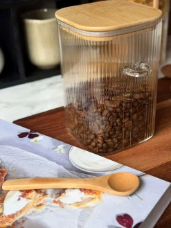 Opbevaringsglas med bambuslåg og ske - Flere størrelser