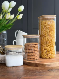 Opbevaringsglas med bambuslåg - Sæt af 3 stk.