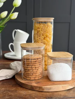 Opbevaringsglas med bambuslåg - Sæt af 3 stk.