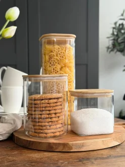 Opbevaringsglas med bambuslåg - Sæt af 3 stk.