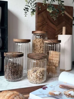 Opbevaringsglas med trælåg - Sæt med 5 stk.