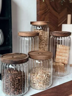 Opbevaringsglas med trælåg - Sæt med 5 stk.