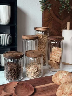 Opbevaringsglas med trælåg - Sæt med 5 stk.