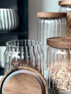 Opbevaringsglas med trælåg - Sæt med 5 stk.