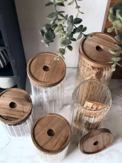 Opbevaringsglas med trælåg - Sæt med 5 stk.