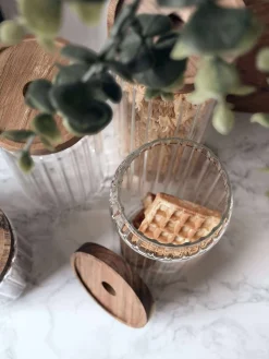 Opbevaringsglas med trælåg - Sæt med 5 stk.