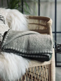 Plaid 100 % uld - Grå / Oliven