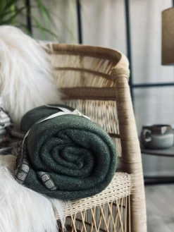 Plaid 100 % uld - Grå / Oliven