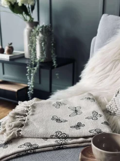 Plaid recycling bomuld - Sommerfugle