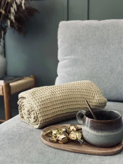 Plaid Stone-washed Vaflet Bomuld - Gul