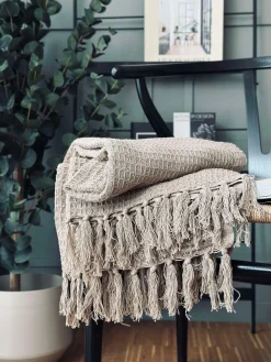 Plaid vaflet bomuld - Beige