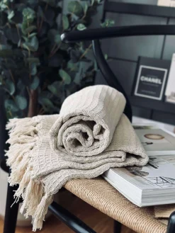 Plaid vaflet bomuld - Natur