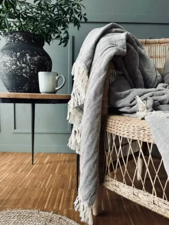 Plaid vævet med kork – Nature grey mix