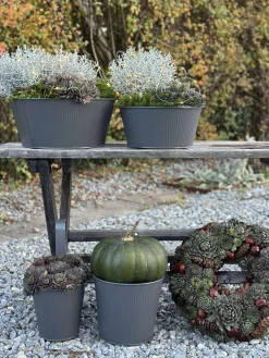 Potte med riller og ophæng - Grå