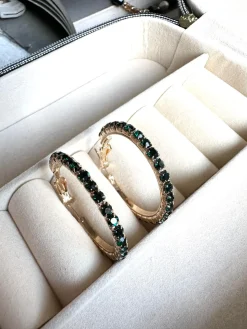 Øreringe Smilla Hoops 18K forgyldt - Mørkgrøn