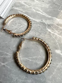 Øreringe Smilla Hoops 18K forgyldt - Mørkgrå