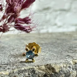 Ørestik Single GIA Azur blue 18K forgyldt - 1 stk