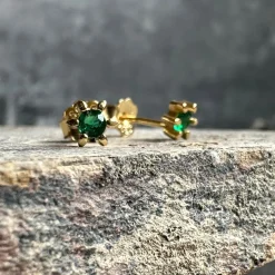 Ørestikker GIA EMERALD 18K forgyldt