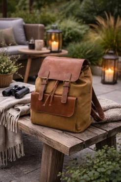 Rygsæk i kanvas og læder