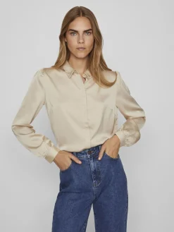 Satinskjorte Luna Beige