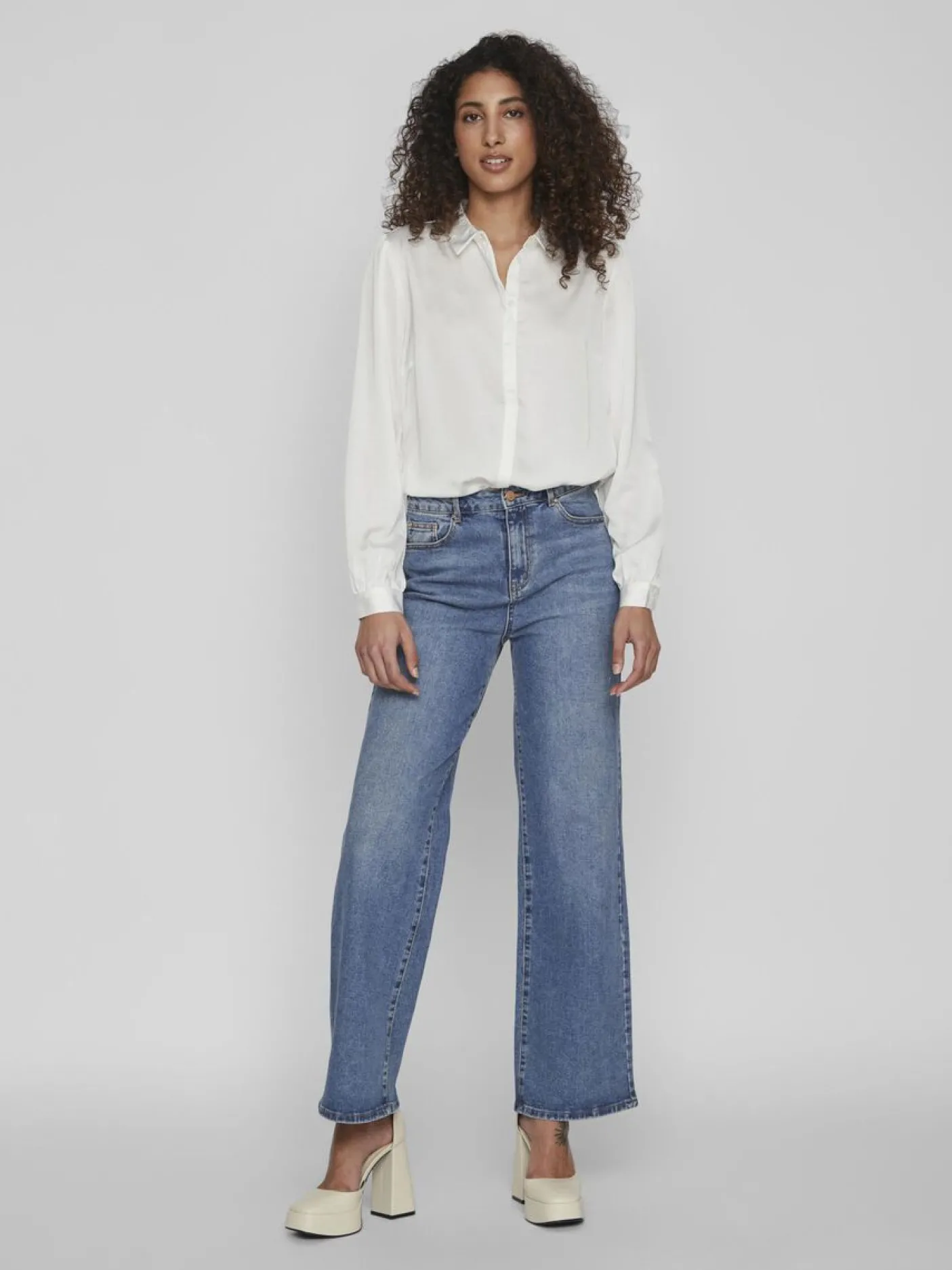 Satinskjorte Luna White