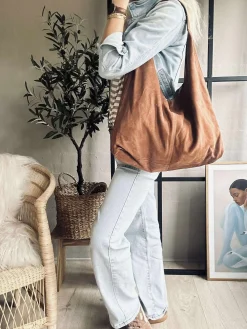 Shopper i blødt ruskind - Cognac