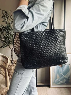 Shopper i flettet skind - Black