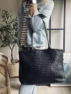 Shopper i flettet skind - Black