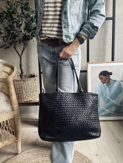 Shopper i flettet skind - Black