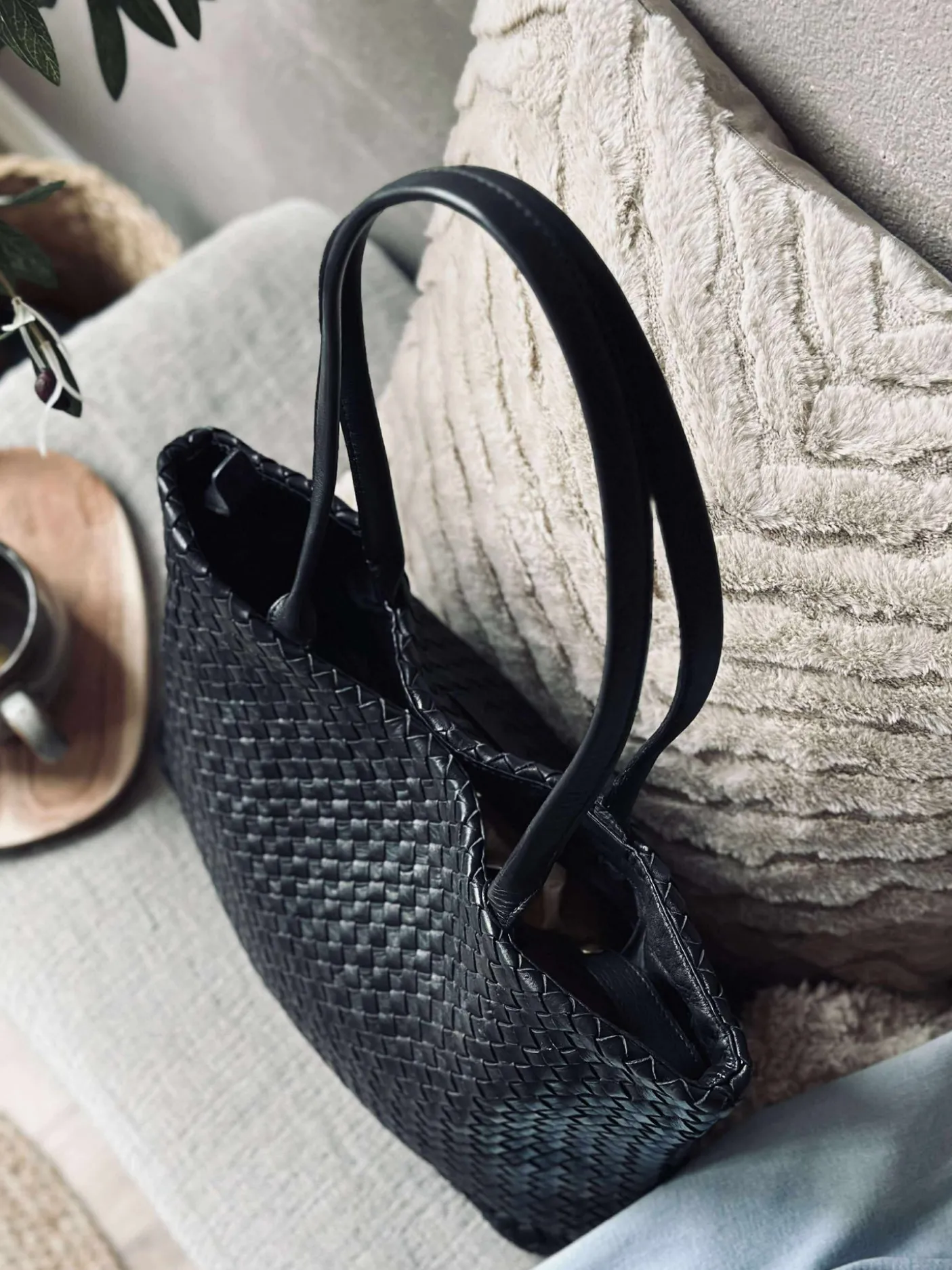 Shopper i flettet skind - Black