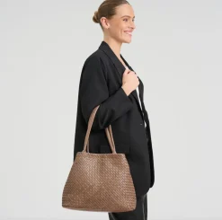 Shopper i flettet skind - Dark taupe