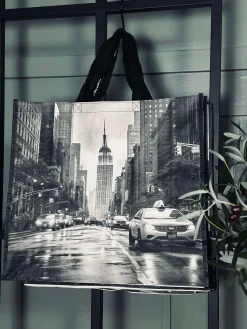 Shopper m. motiv - grå mix